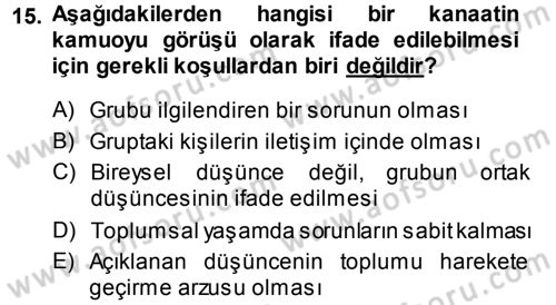 Medya ve İletişim Dersi 2014 - 2015 Yılı Tek Ders Sınav Soruları 15. Soru