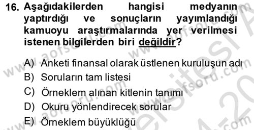 Medya ve İletişim Dersi 2014 - 2015 Yılı Tek Ders Sınav Soruları 16. Soru