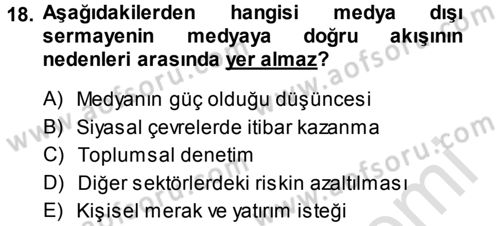 Medya ve İletişim Dersi 2014 - 2015 Yılı Tek Ders Sınav Soruları 18. Soru