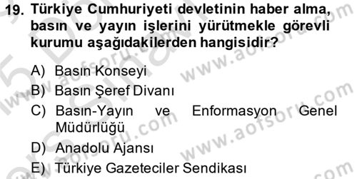 Medya ve İletişim Dersi 2014 - 2015 Yılı Tek Ders Sınav Soruları 19. Soru