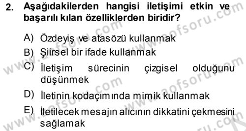 Medya ve İletişim Dersi 2014 - 2015 Yılı Tek Ders Sınav Soruları 2. Soru