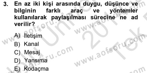 Medya ve İletişim Dersi 2014 - 2015 Yılı Tek Ders Sınav Soruları 3. Soru