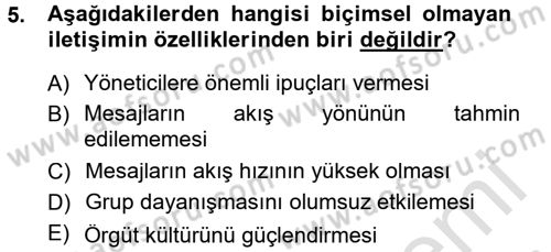 Medya ve İletişim Dersi 2014 - 2015 Yılı Tek Ders Sınav Soruları 5. Soru