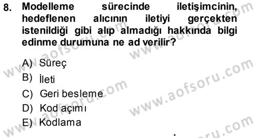 Medya ve İletişim Dersi 2014 - 2015 Yılı Tek Ders Sınav Soruları 8. Soru