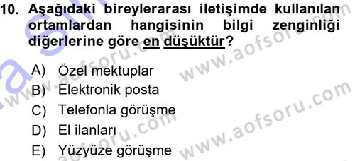 Medya ve İletişim Dersi Ara Sınavı Deneme Sınav Soruları 10. Soru