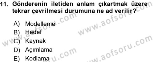 Medya ve İletişim Dersi Ara Sınavı Deneme Sınav Soruları 11. Soru