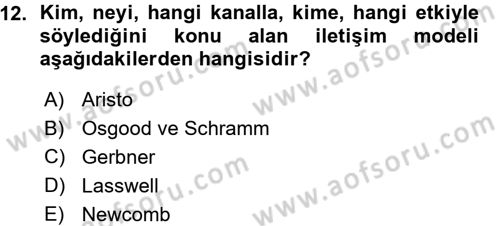 Medya ve İletişim Dersi Ara Sınavı Deneme Sınav Soruları 12. Soru