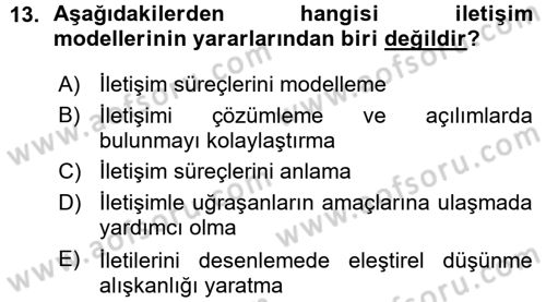 Medya ve İletişim Dersi 2015 - 2016 Yılı (Vize) Ara Sınav Soruları 13. Soru