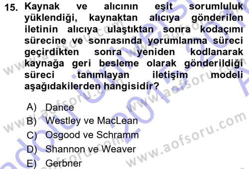 Medya ve İletişim Dersi Ara Sınavı Deneme Sınav Soruları 15. Soru