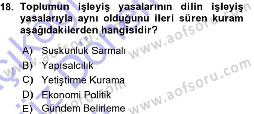 Medya ve İletişim Dersi 2015 - 2016 Yılı (Vize) Ara Sınav Soruları 18. Soru
