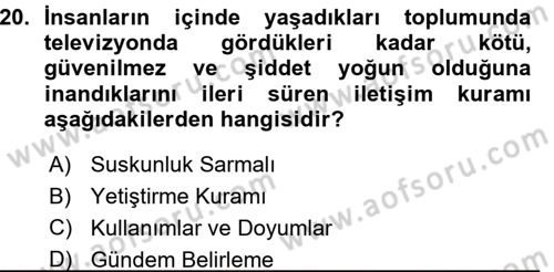 Medya ve İletişim Dersi Ara Sınavı Deneme Sınav Soruları 20. Soru