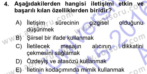 Medya ve İletişim Dersi 2015 - 2016 Yılı (Vize) Ara Sınav Soruları 4. Soru