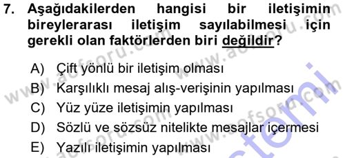 Medya ve İletişim Dersi 2015 - 2016 Yılı (Vize) Ara Sınav Soruları 7. Soru