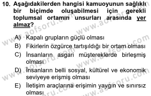 Medya ve İletişim Dersi 2015 - 2016 Yılı (Final) Dönem Sonu Sınav Soruları 10. Soru