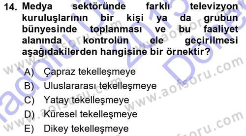 Medya ve İletişim Dersi 2015 - 2016 Yılı (Final) Dönem Sonu Sınav Soruları 14. Soru