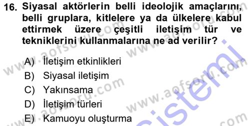 Medya ve İletişim Dersi 2015 - 2016 Yılı (Final) Dönem Sonu Sınav Soruları 16. Soru