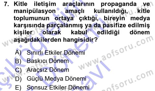 Medya ve İletişim Dersi 2015 - 2016 Yılı (Final) Dönem Sonu Sınav Soruları 7. Soru