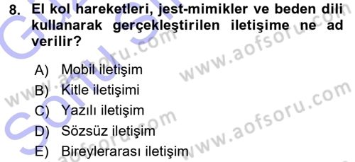 Medya ve İletişim Dersi 2015 - 2016 Yılı (Final) Dönem Sonu Sınav Soruları 8. Soru