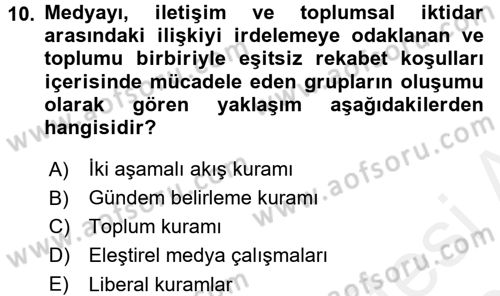 Medya ve İletişim Dersi 2015 - 2016 Yılı Tek Ders Sınav Soruları 10. Soru