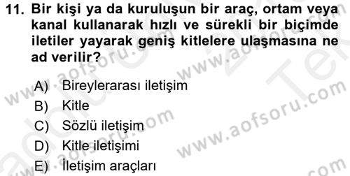 Medya ve İletişim Dersi 2015 - 2016 Yılı Tek Ders Sınav Soruları 11. Soru