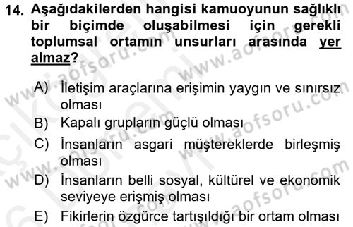 Medya ve İletişim Dersi 2015 - 2016 Yılı Tek Ders Sınav Soruları 14. Soru