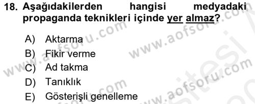 Medya ve İletişim Dersi 2015 - 2016 Yılı Tek Ders Sınav Soruları 18. Soru