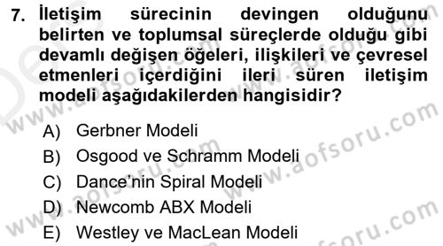 Medya ve İletişim Dersi 2015 - 2016 Yılı Tek Ders Sınav Soruları 7. Soru