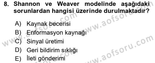 Medya ve İletişim Dersi 2015 - 2016 Yılı Tek Ders Sınav Soruları 8. Soru