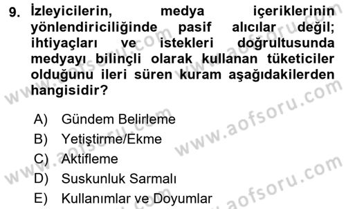 Medya ve İletişim Dersi 2015 - 2016 Yılı Tek Ders Sınav Soruları 9. Soru
