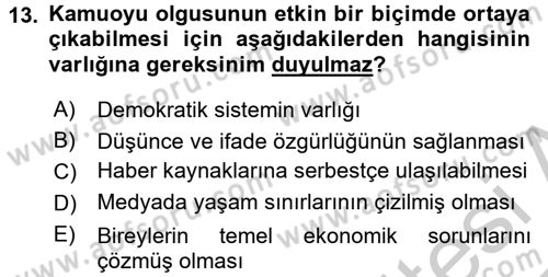 Medya ve İletişim Dersi 2016 - 2017 Yılı 3 Ders Sınav Soruları 13. Soru