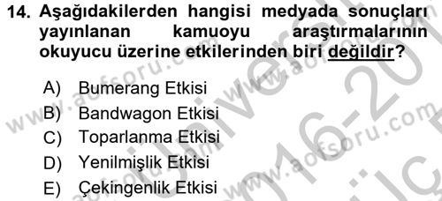 Medya ve İletişim Dersi 2016 - 2017 Yılı 3 Ders Sınav Soruları 14. Soru