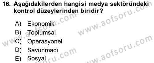 Medya ve İletişim Dersi 2016 - 2017 Yılı 3 Ders Sınav Soruları 16. Soru