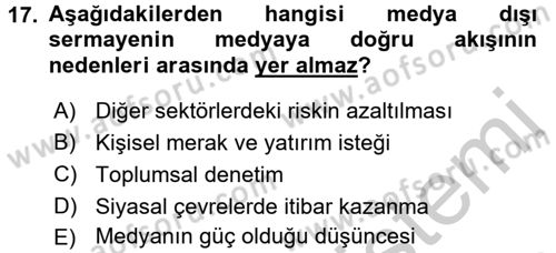 Medya ve İletişim Dersi 2016 - 2017 Yılı 3 Ders Sınav Soruları 17. Soru