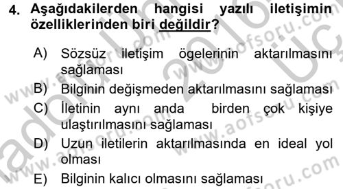 Medya ve İletişim Dersi 2016 - 2017 Yılı 3 Ders Sınav Soruları 4. Soru