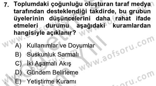 Medya ve İletişim Dersi 2016 - 2017 Yılı 3 Ders Sınav Soruları 7. Soru