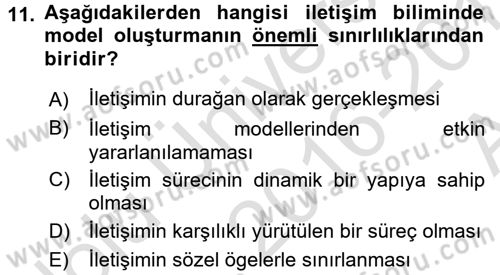 Medya ve İletişim Dersi Ara Sınavı Deneme Sınav Soruları 11. Soru