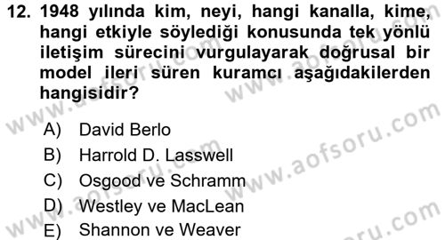 Medya ve İletişim Dersi Ara Sınavı Deneme Sınav Soruları 12. Soru