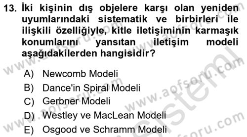 Medya ve İletişim Dersi Ara Sınavı Deneme Sınav Soruları 13. Soru