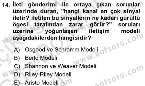 Medya ve İletişim Dersi 2016 - 2017 Yılı (Vize) Ara Sınav Soruları 14. Soru