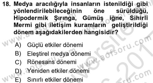 Medya ve İletişim Dersi Ara Sınavı Deneme Sınav Soruları 18. Soru