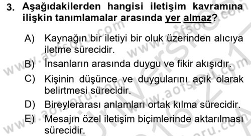 Medya ve İletişim Dersi 2016 - 2017 Yılı (Vize) Ara Sınav Soruları 3. Soru