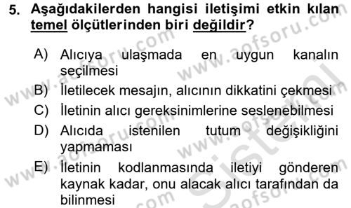 Medya ve İletişim Dersi Ara Sınavı Deneme Sınav Soruları 5. Soru