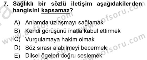 Medya ve İletişim Dersi Ara Sınavı Deneme Sınav Soruları 7. Soru