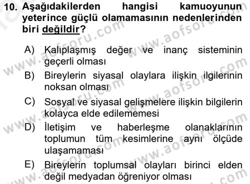 Medya ve İletişim Dersi 2016 - 2017 Yılı (Final) Dönem Sonu Sınav Soruları 10. Soru