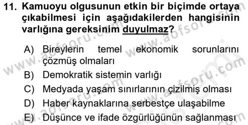 Medya ve İletişim Dersi 2016 - 2017 Yılı (Final) Dönem Sonu Sınav Soruları 11. Soru