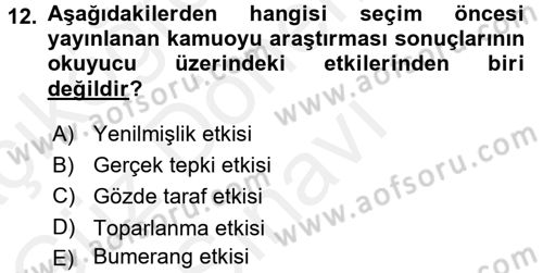 Medya ve İletişim Dersi 2016 - 2017 Yılı (Final) Dönem Sonu Sınav Soruları 12. Soru
