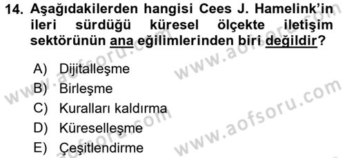 Medya ve İletişim Dersi 2016 - 2017 Yılı (Final) Dönem Sonu Sınav Soruları 14. Soru
