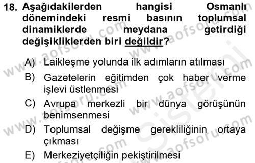 Medya ve İletişim Dersi 2016 - 2017 Yılı (Final) Dönem Sonu Sınav Soruları 18. Soru