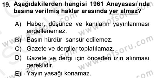 Medya ve İletişim Dersi 2016 - 2017 Yılı (Final) Dönem Sonu Sınav Soruları 19. Soru