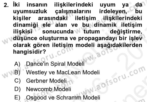 Medya ve İletişim Dersi 2016 - 2017 Yılı (Final) Dönem Sonu Sınav Soruları 2. Soru